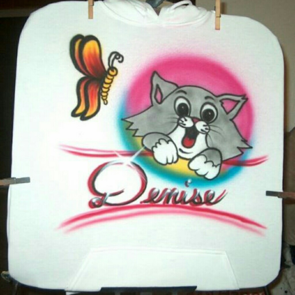 COPY - SALE! CAT and BUTTERFLY Custom Airbrushed T-shirt